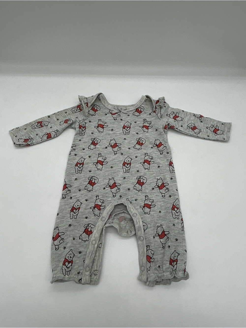Disney Baby Gray Long-Sleeve One-Piece with Winnie the Pooh Character Size 0/3 M